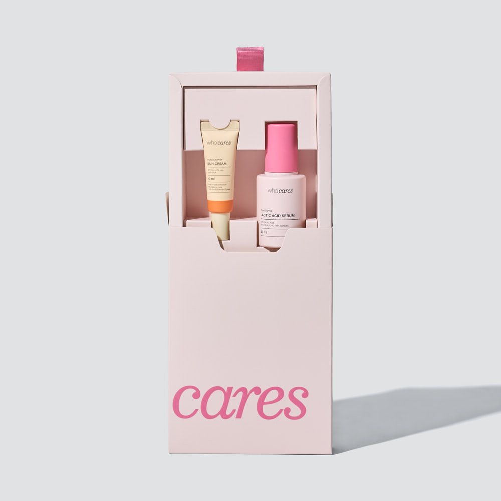 Набір засобів для обличчя whocares Gentle Peel Lactic Acid Serum x Bifida Barrier Sun Cream
